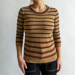 J. Crew Stripes Top Brown Beige Black Orange 3/4 Sleeves Small Sz